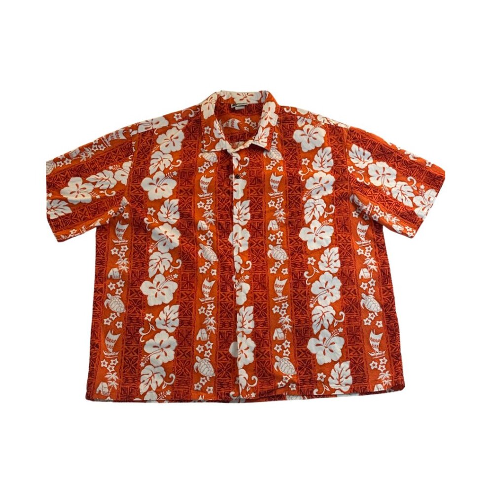 Aloha Republic Hawaiian Shirt 4XL Orange with White Flower Print